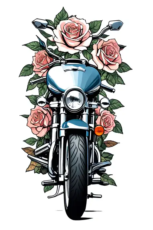 harley davidson motorcycle, scottish tartan plaid, roses, ocean tattoo design idea