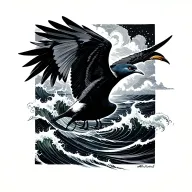 sea petrel soaring over turbulent waves tattoo design idea