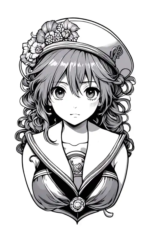 old timey sailor one piece anime nami tattoo design idea