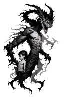 boy and demon shadow tattoo design idea