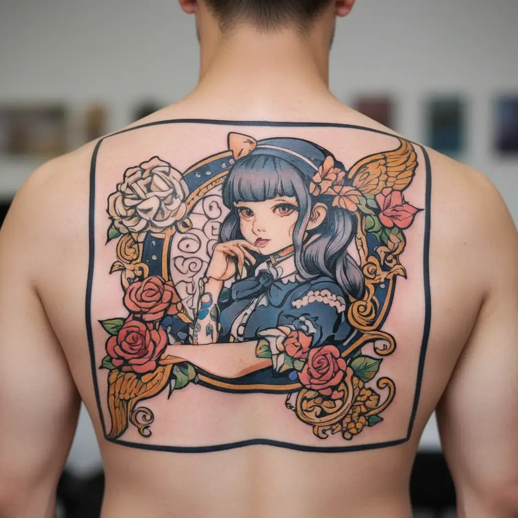 girl in navy colored lolita fashion  tattoo design idea