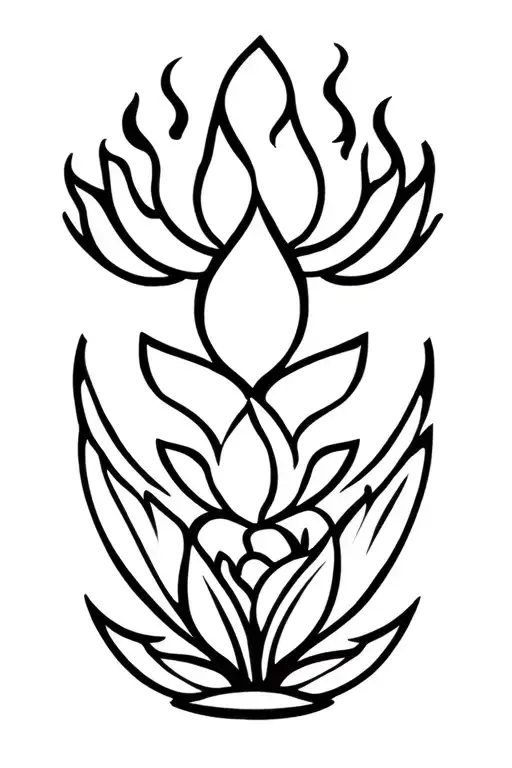 lotus symbol, flames coming tattoo design idea