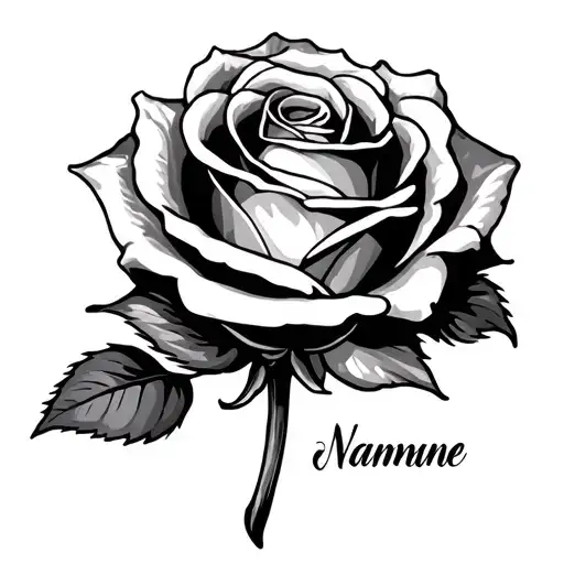 Rose with name written tattoo design idea