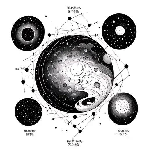 Create a tattoo design featuring a discreet family constellation with birth dates for a mother and her 3 children tattoo design idea