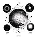 Create a tattoo design featuring a discreet family constellation with birth dates for a mother and her 3 children tattoo design idea