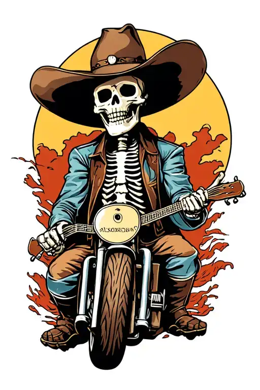 cowboy skeleton riding tattoo design idea