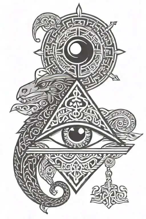 bindrune and eye of horus holding tattoo design idea