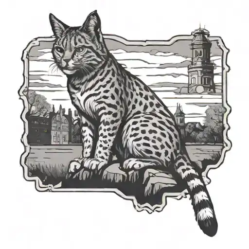 bobcat with cutler hall tower surrounded by state of Ohio outline tattoo design idea