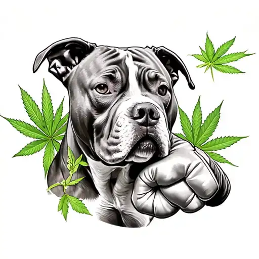 kick boxing, pitbull, joint, weed tattoo design idea