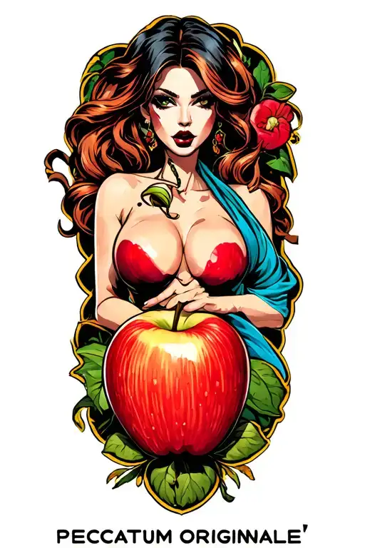 "Peccatum Originale" Sexy Eve eating the apple tattoo design idea