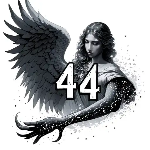 a large mystical/celestial dust trail and small sparkles wrapping around the arm, the angel number 444 in mystical writi tattoo design idea
