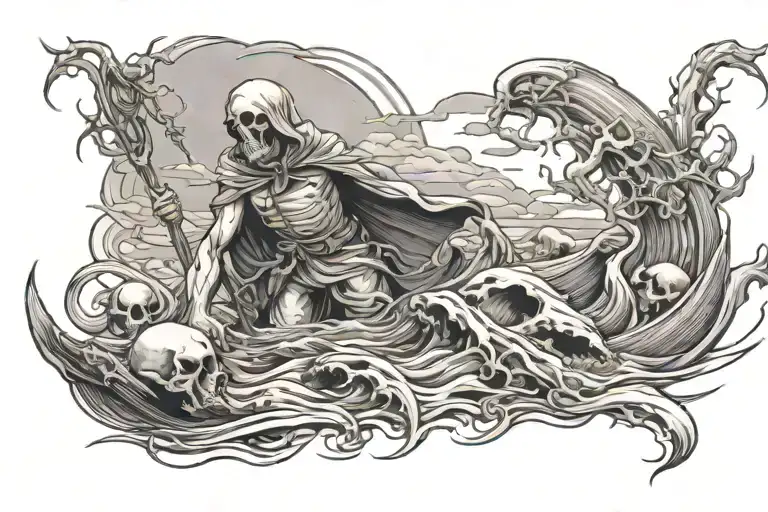 Charon swims across the Styk River, carrying souls to the world of the dead. tattoo design idea
