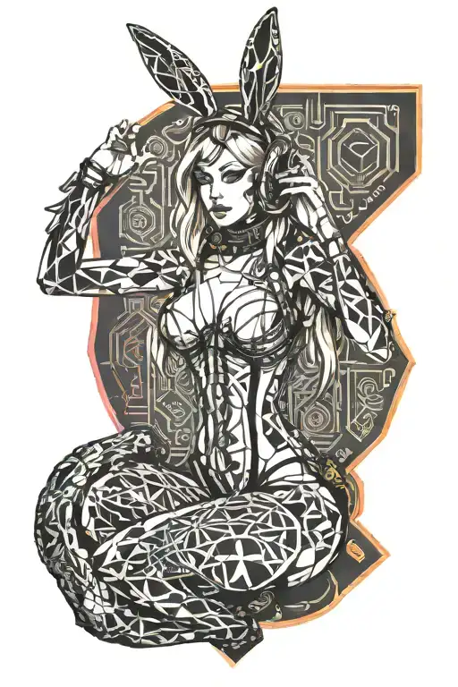 Playboy Bunny girl, sexy, wide hips, petite, Huge boobs, corset, fishnet stockings, G-String, cleavage, stripper  tattoo design idea