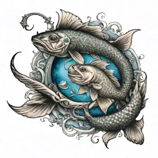 cancer and pisces sign mixed tattoo design idea