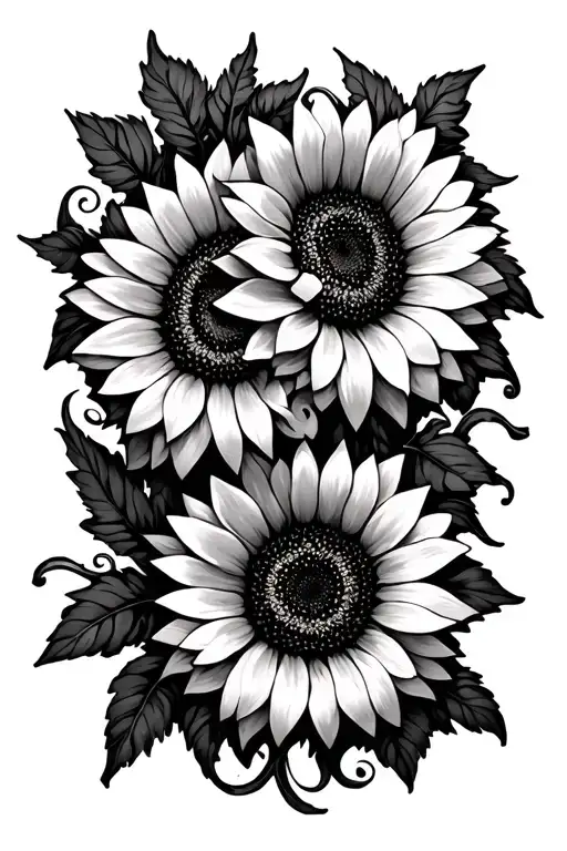 2 sunflowers wrapped round with vines tattoo design idea