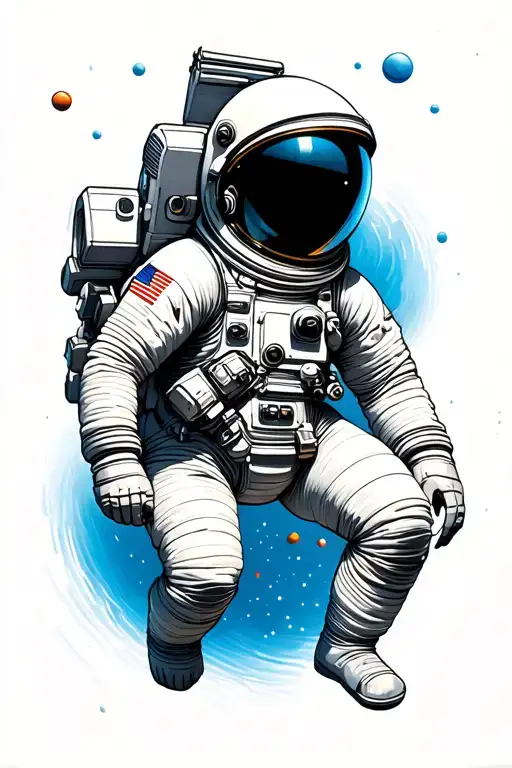 astronaut floating in space surrounded tattoo design idea