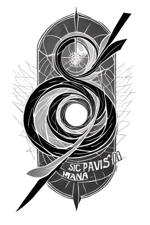 a fibonacci spiral with geometric shapes, and the phrase SIC PARVIS MAGNA integrated in the deign tattoo design idea