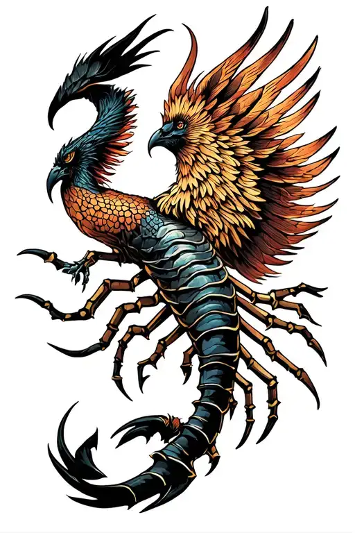 scorpio zodiac tattoo design combining elements, phoenix tattoo design idea