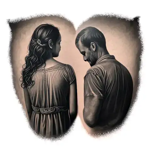 mourning father and daughter from behind tattoo design idea