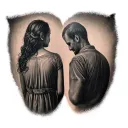 mourning father and daughter from behind tattoo design idea