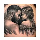 mourning father and daughter from behind tattoo design idea
