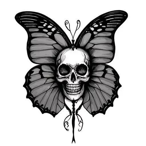 butterfly with skull in the middle tattoo design idea