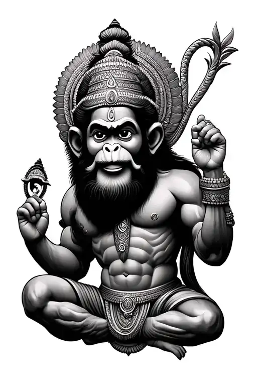modern hanuman ji more monkey less god holding tattoo design idea