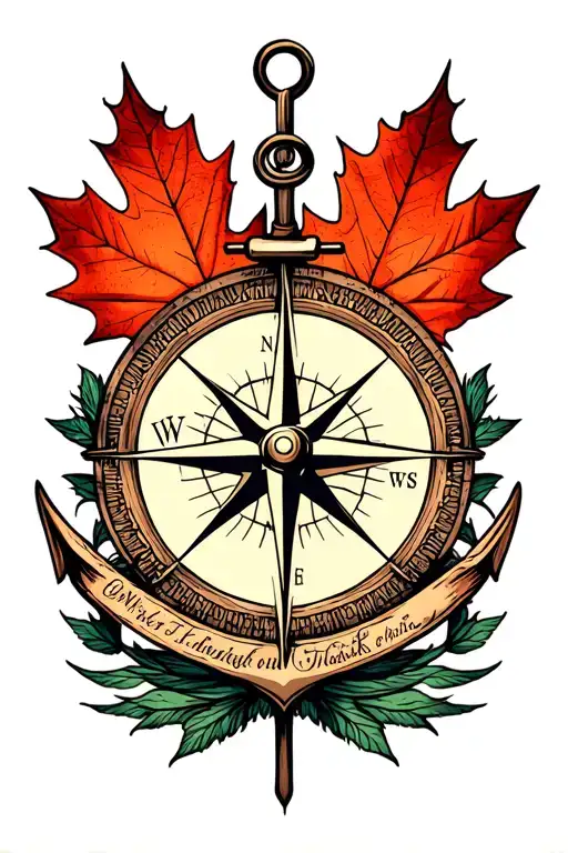 Geometric Compass, Ships Anchor, Maple Leaf, Thistle, Text Banner tattoo design idea