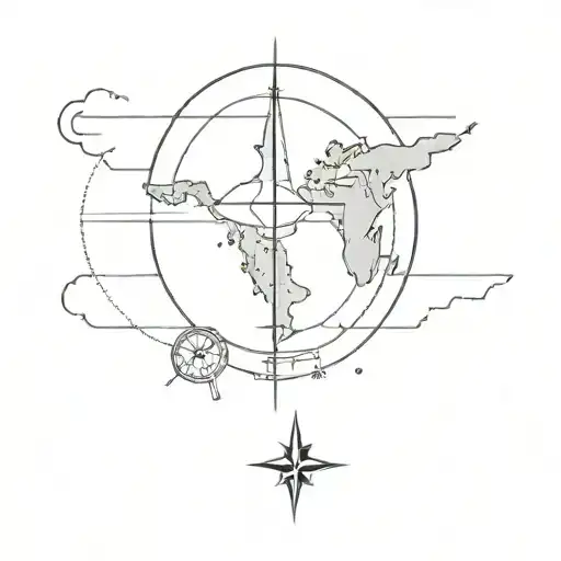 compass with vietnam and America cocktail airplane life tattoo design idea
