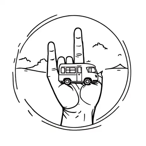 Crooked finger pointing towards the road less traveled campervan and adventure traveling vibes tattoo design idea