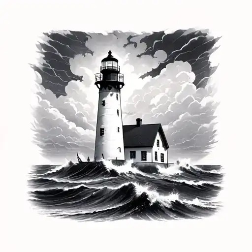 Lighthouse stormy condition tattoo design idea