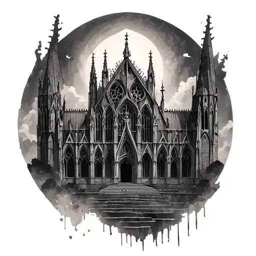 gothic dark fantasy cathedral  tattoo design idea