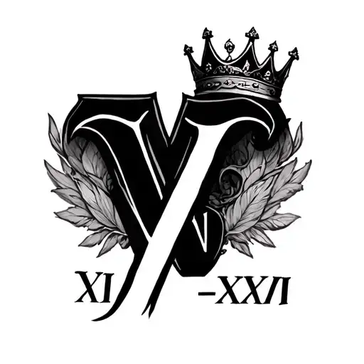 VII • XIV•XXIV with letter V and crown tattoo design idea