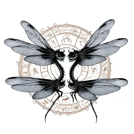 Dragon flies through zodiac signs twin tattoo design idea