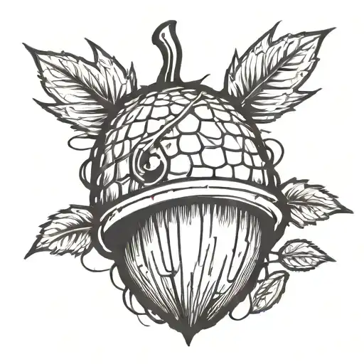 Punk look, black-and-white acorn, fine line minimalist, alternative grunge with blank space for 8.31.16 tattoo design idea