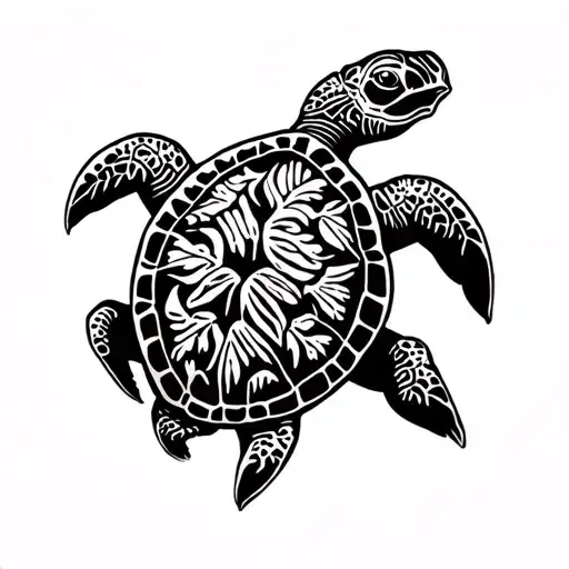 Hawaiian turtle with hawaiian design on the shell pattern tattoo design idea