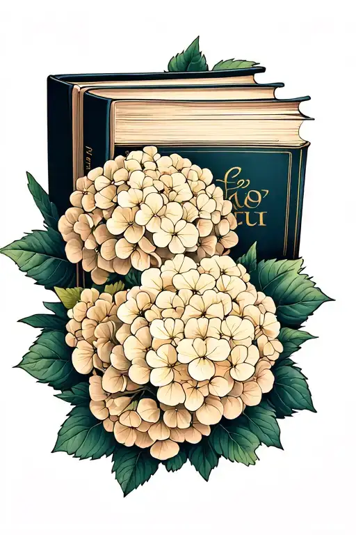 hydrangeas with a book tattoo design idea