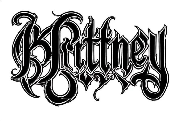 blackletter mirror ambigram of  Brittney ↔ Angle going horizontally  tattoo design idea