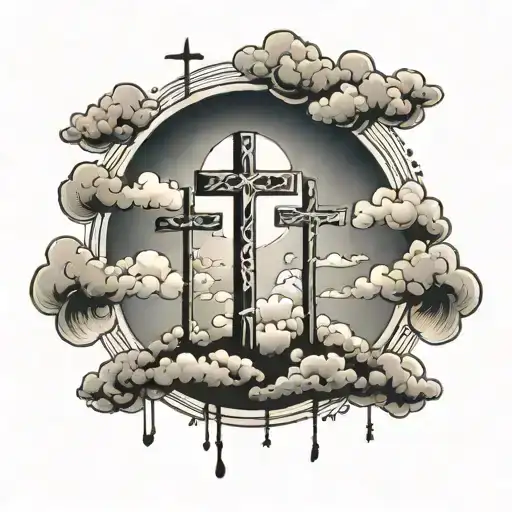 clouds and three crosses  tattoo design idea