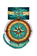 mariner compass with drunkards path quilt pattern representing true north tattoo design idea