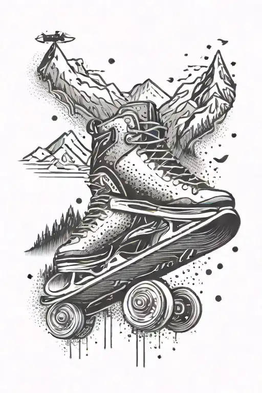 snowboard skate and moutain tattoo design idea