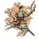 Japanese Sakura tree with samurai on fore arm tattoo tattoo design idea