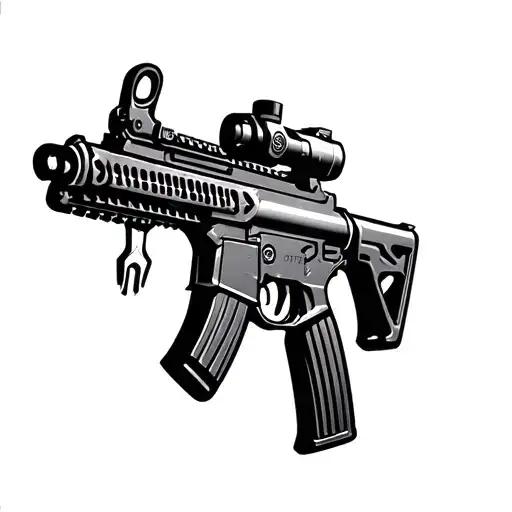 An m4 rifle, from the side, with wrenches attached as attachments on the picatinny rails tattoo design idea