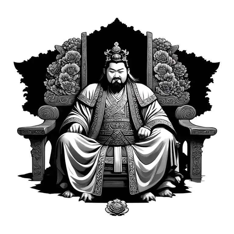 korean king sitting on a throne tattoo design idea