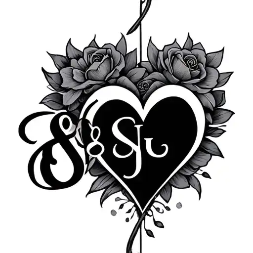 S and J with a heart between them tattoo design idea