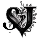 S and J with a heart between them tattoo design idea