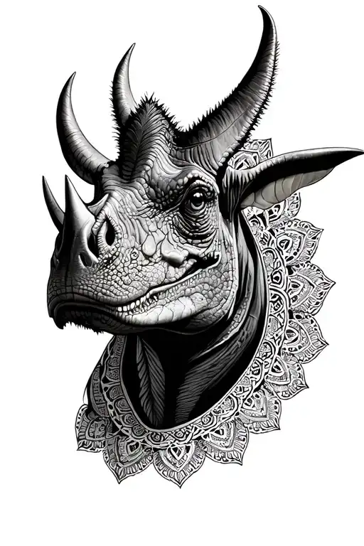 pretty triceratops head profile surrounded by mandala design tattoo design idea