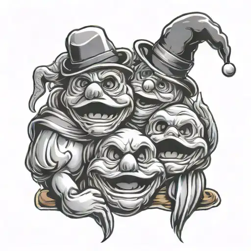 three snowman heads depicting hear no evil speak no evil see no evil tattoo design idea