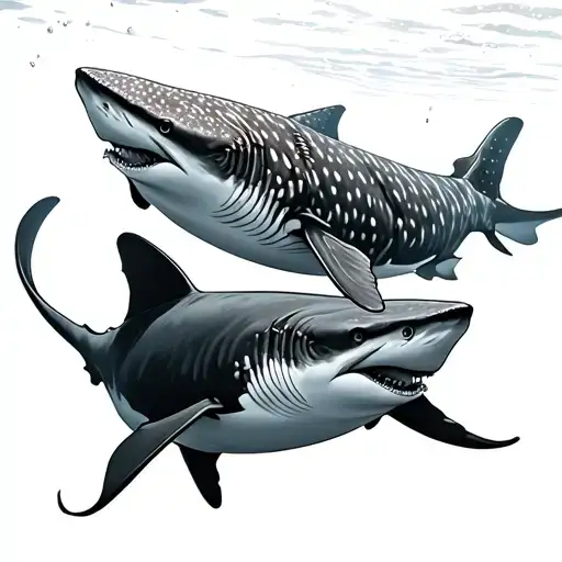 Oceam seen with whale shark near surface2 x manta rays swimming together towards the ocean floor Reef shark on the bot tattoo design idea