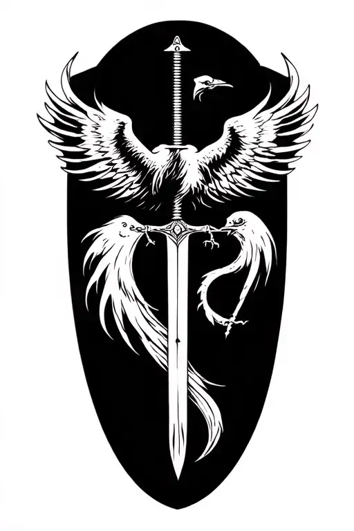 sword and a phoenix with discipline symbolism. tattoo design idea